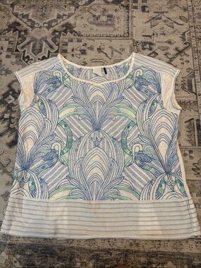 Akemi + Kin Anthropologie Peacock Print Cotton Top Size Small